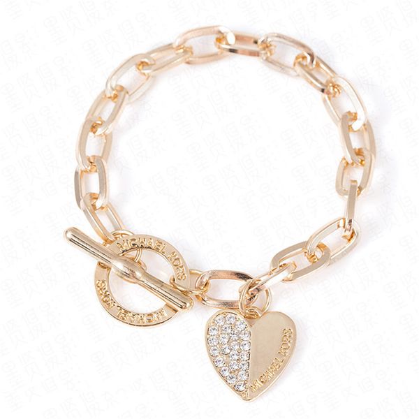 

love stainless steel link chain personality hip hop jewelry rhinestone heart bracelet charm gold diamond bracelets for women kimter-k70fa
