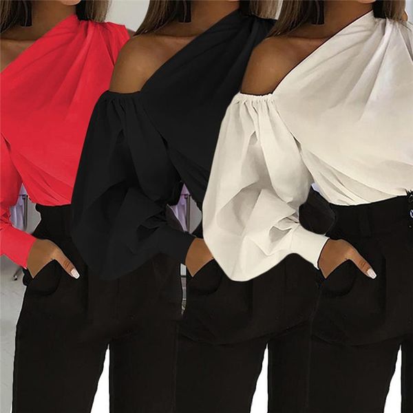 

off shoulder women office shirts celmia fashion long sleeve blouse casual loose lady elegant blusas plus size femme, White
