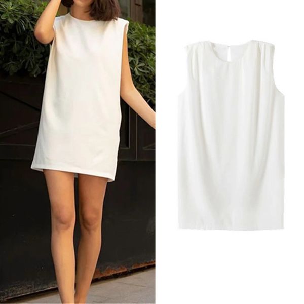 

summer 2020 new sleeveless straight tube skirt looks thin shoulder pad loose dress 565-9196, Black;gray