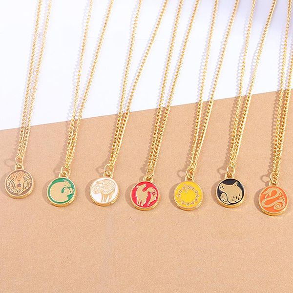 

chains seven deadly sins protagonist tattoo necklace anime peripheral dragon snake pig sheep lion grizzly bear animal color coin, Silver