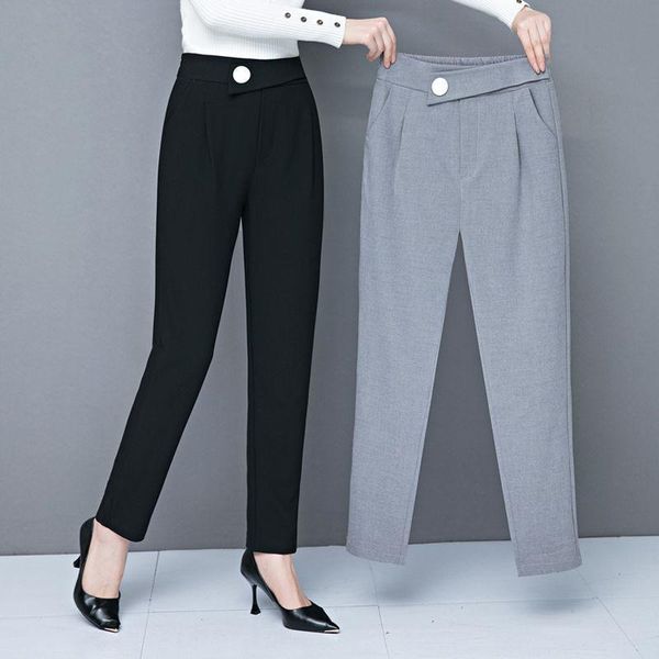 

pencil pants autumn winter women pants high waist button full length female loose casual plus size tourser kk0006, Black;white