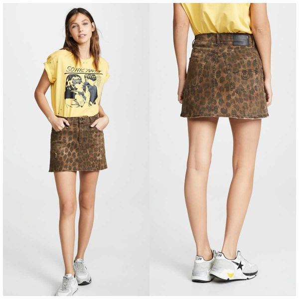 

women's shorts wind insr13 star street sthe same leopard print hand-made hole worn high waist denim short skirt female, Black