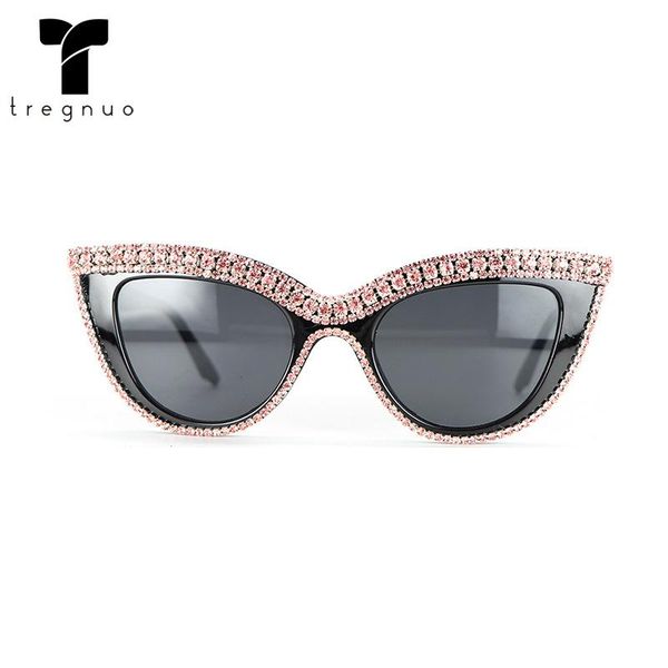 

TREGNUO 2021 Cat Eye Sunglasses Women Hand-Set Diamonds Party Man Travel Sunglasses UV400 Drive Glasses, White;black