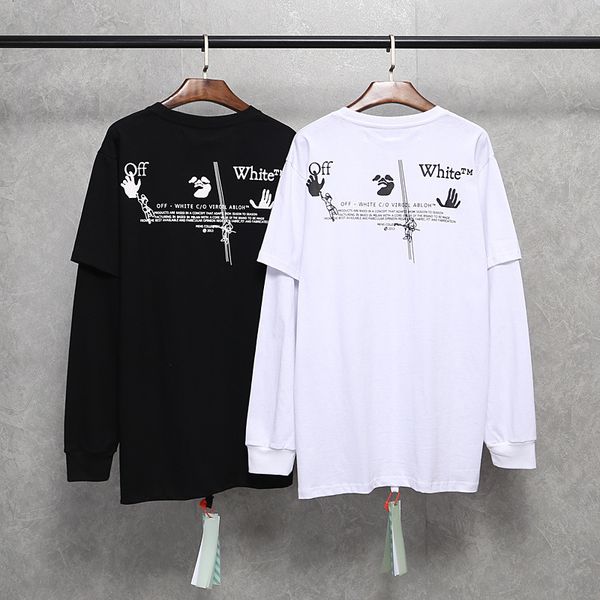 

trendy of white new woodcutter arrow fake two piece loose men and women long sleeve tee, Blue;black