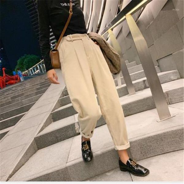 

autumn winter corduroy pants women high waist pockets trousers plus size 3xl 2019 new streetwear warm harem pants feminina h2251, Black;white