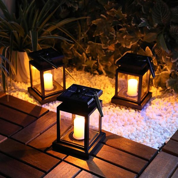 Lâmpadas solares penduradas à prova d 'água LED lanterna de vela ao ar livre decorada no jardim pátio deck lâmpada de velas solares