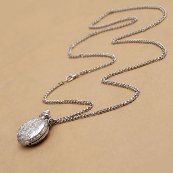 

50pcs white steel roman word pocket watch 27mm necklace vintage accessories wholesale korean version sweater chain fashion watch hanging wat, Slivery;golden