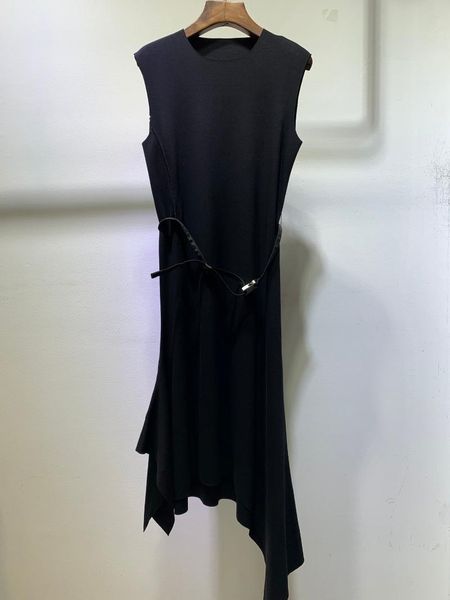 

2020 новые дамы мода без рукавов круглый пояс нерегулярное платье 1006, Black;gray