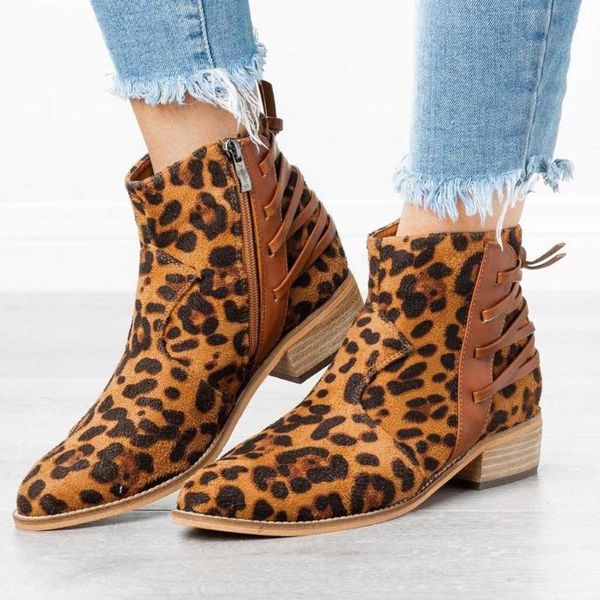 

sewing suede mid heel side zipper leopard booties suede fashion square heel booties large size scrub winter boots women 2020, Black