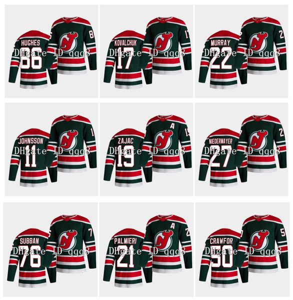 

2021 нью-джерси дьяволов трикотажные изделия 86 джек хьюз 76 п.к. subban 19 travis zajac kyle palmieri 50 corey crawford 4 stevens обратный, Black;red