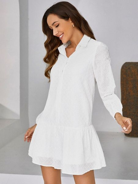 

pointelle knit ruffle hem dress t48g#, Black;gray