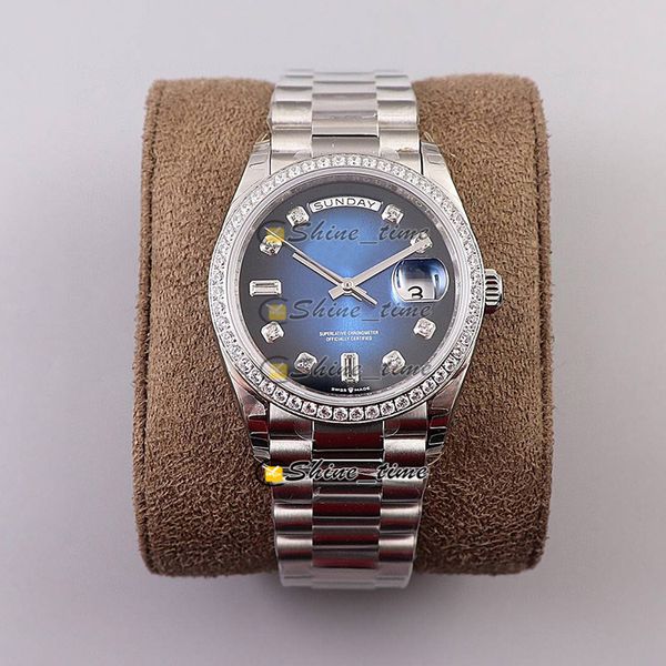 

ew version new 36mm 128345 blue dial silver diamond inlay case cal.3255 automatic 128235 mens watch steel bracelet luxry watches, Slivery;brown