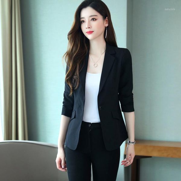 

women's single coat 2019 autumn new fashion casual temperament slim solid color single buckle small suit women's shirt1, White;black