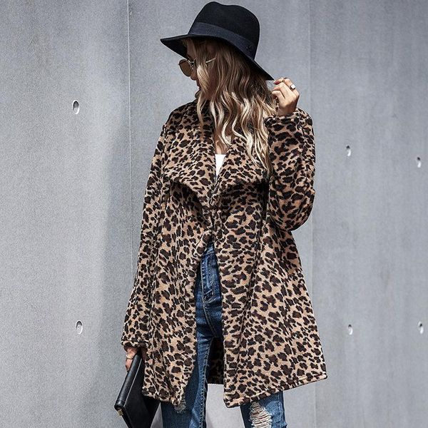 

long jacket women coat autumn winter faux fur warm plush clothes vintage leopard cardigan windbreaker outwear fall 2020 fashion, Black