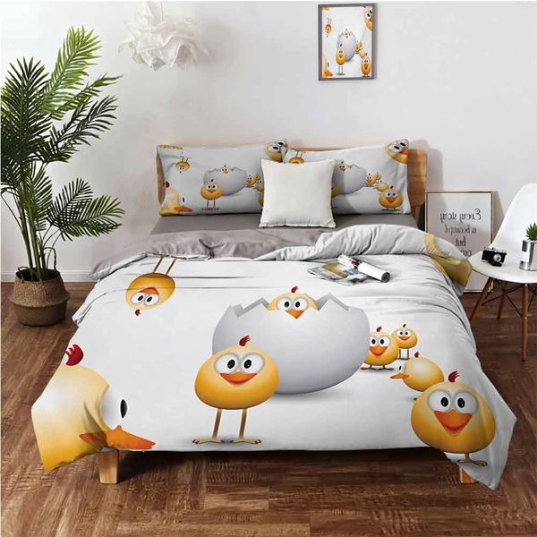 

happy chicks emerging out of a cracked egg funny cartoon style animalsbedding 3-piece set