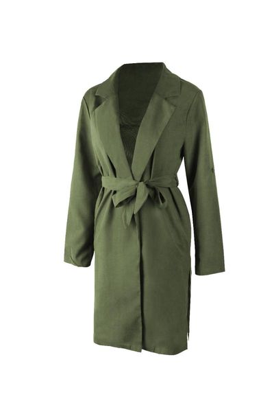 

women's trench coats nice autumn winter women coat side split long outerwear loose pocket turn down collar overcoat with belt, Tan;black