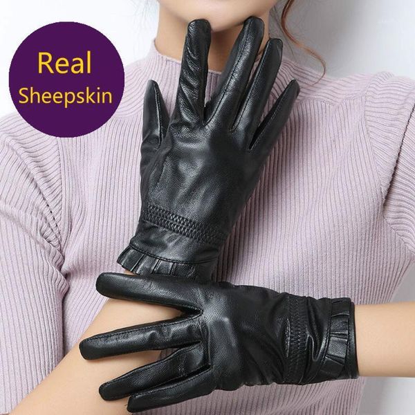 

five fingers gloves 2021 women genuine leather sheepskin fashion female windproof autumn and winter mittnes1, Blue;gray