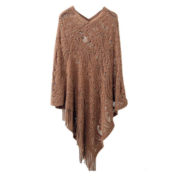 

artguy women's cozy lightweight crochet fringed hem knit pullover sweaters poncho cape shawl wrap, White;black