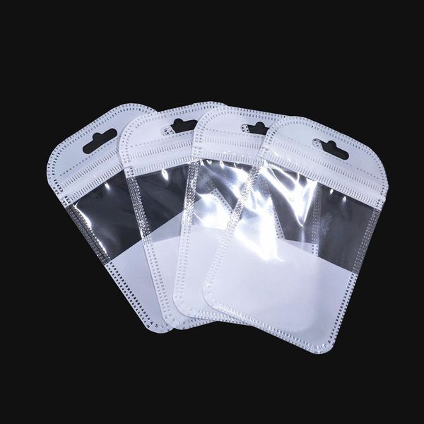 

100pcs lot white reclosable zip lock bag with hang hole electronic accessories jewelry storage bags clear window design 9 sizes h bbyogd