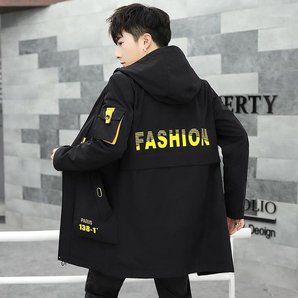 

2019 jacket men autumn new trend jacket coat youth long fashion handsome hooded shirt men's clothing hat men s wear1, Black;brown