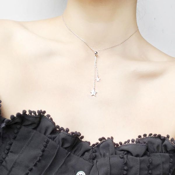 

wholesale silver color star pendant chain necklaces star round bead tassels pendants&necklaces jewelry for girl