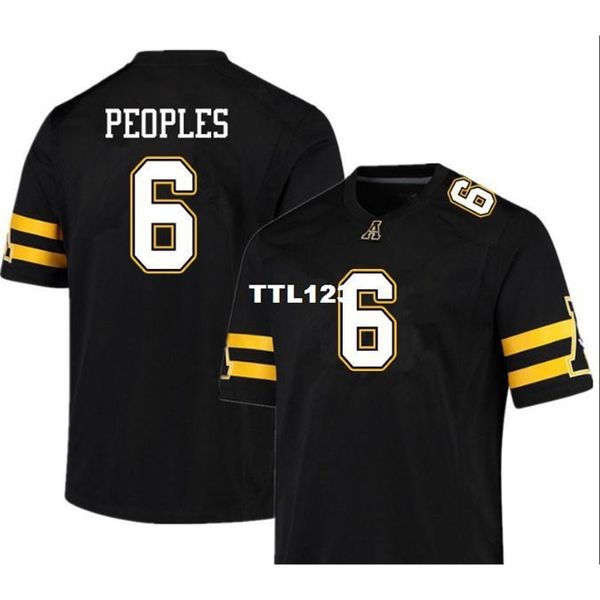 

3421 app state mountaineers camerun peoples #6 real full embroidery college jersey size s-4xl or custom any name or number jersey, Black