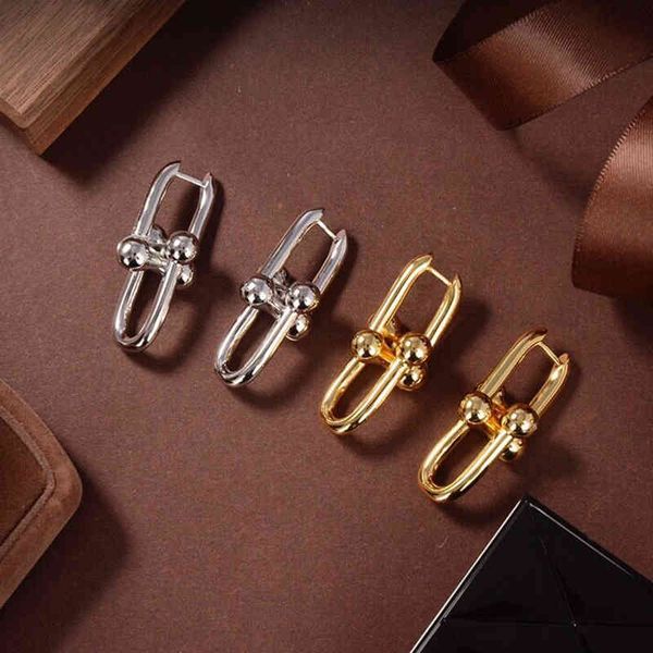 

925 silver gold-plated u-shaped earrings european beauty trend temperament high fashion retro brand jewelry gift, Golden;silver