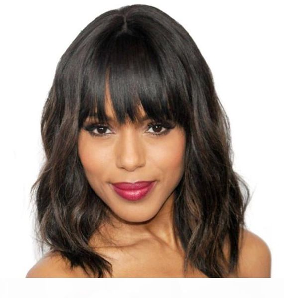 

lace front wig with bangs wavy malaysian virgin hair pre plucked full lace human hair wigs, Black;brown