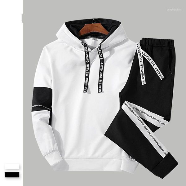 

men casual set hooded solid patchwork 2020 autumn new men's sportswear hoodies+pants 2pcs sets hip hop street loose tracksuits1, Gray