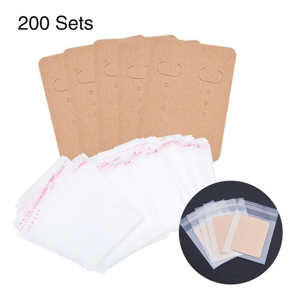 

200 pcs/set earring display card self seal bag diy ear studs paper organizer accessories blank home jewelry packaging mini tag, Pink;blue