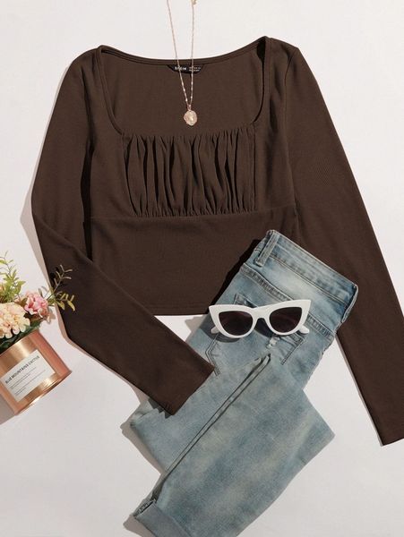 

ruched bust rib-knit crop s5m5#, White