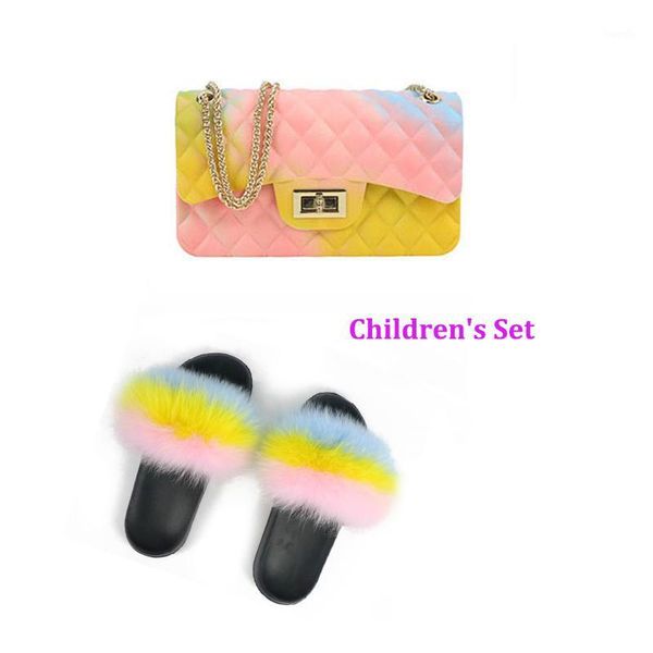 

slippers children's shaggy indoor bag set fashion diagonal backpack set1, Black