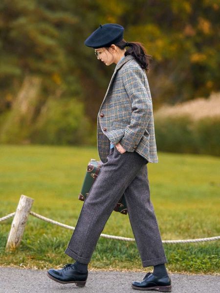 

fusheng baji british 80 cotton wool suit color blended thousand bird plaid with high cost performance, White;black