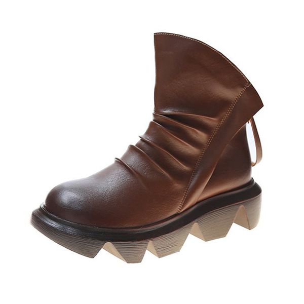 

2021 the new new contender of vintage ankle women's robust platform put on combat leather boots for women dwaterproof wedges water bpga, Black