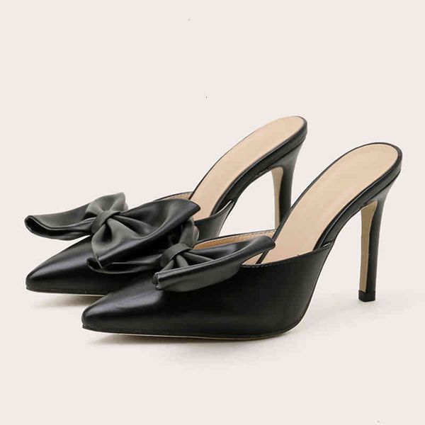 

shoes 2022 dress primavera novo dedo do pÃ© apontado mulher bombas moda borboleta-nÃ³ design stiletto saltos chinelos sandÃ¡lias senhoras, Black