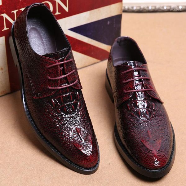 

men shoes crocodile dress leather shoes lace-up wedding party mens business office oxfords flats fashion zapatos de hombre1, Black