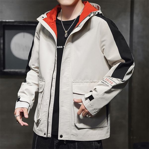 

men fall coat color matching the new during the spring and autumn outfit casual hooded jacket joker han edition tide male studen 201218, Black;brown