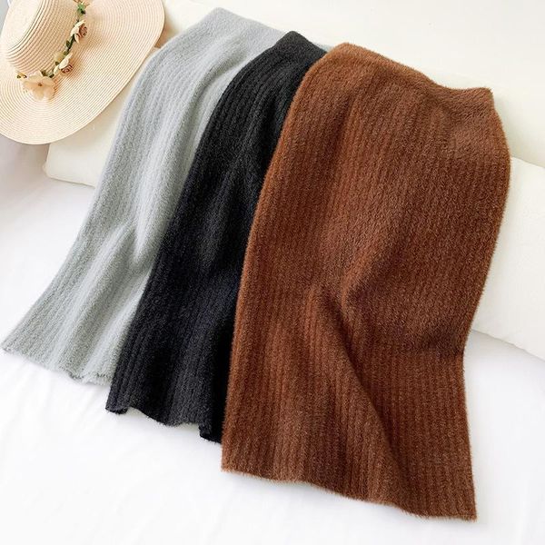 

acfirst autumn winter coffee black women skirt high waist pencil mid-calf long skirts clothing knitting skirts keep warm1