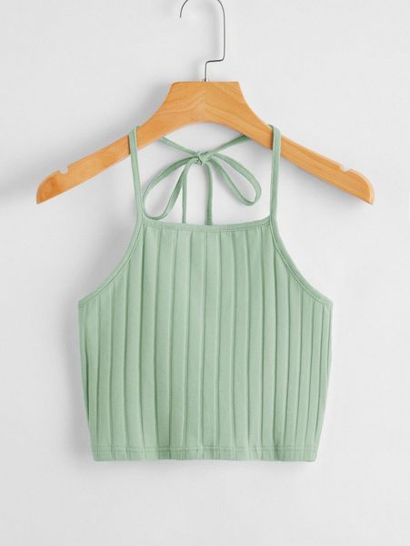 

tie back rib-knit halter a6kk#, White