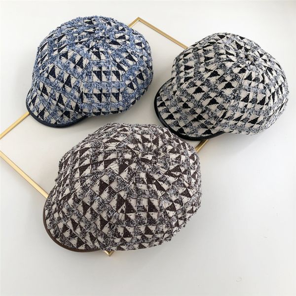 

осень и зима новый стиль плед берет женщин ретро color matching newsboy hat повседневная мода теплый hat, Blue;gray