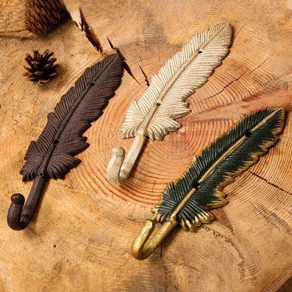

hooks & rails retro cast iron home furnishing decorative metal feather wall mount towel rack clothes hat coat key hanger1