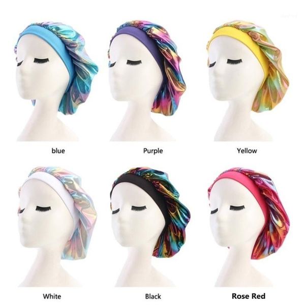 

1pc shower cap women's satin solid wide-brimmed sleeping hat night sleep hair care bonnet nightcap for women men cap bonnet1