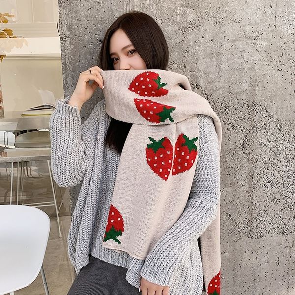 

korean autumn and winter new arrival scarf men and women couple long big soft outdoor scarf warm strawberry print outdoor shawl t200729, Blue;gray