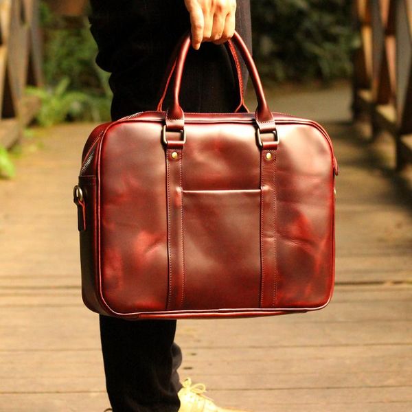 

zrcx men's handmade genuine leather briefcase layer leather handbag retro messenger bag fashion briefcase casual computerbag