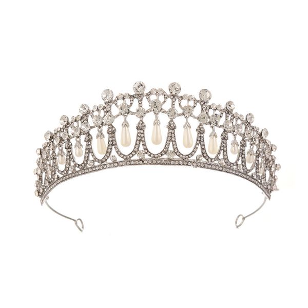 (Imballaggio sicuro) Vintage Silver Queen Princess Diana Crown Crystal Pearl Diadem per accessori per capelli da sposa Bride Tiara Headshs J0121