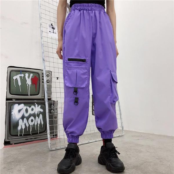 

women loose pants high jogger punk ins trousers dropshipping pockets wide overalls pants print pockets clothes gothic broadcloth, Black;white