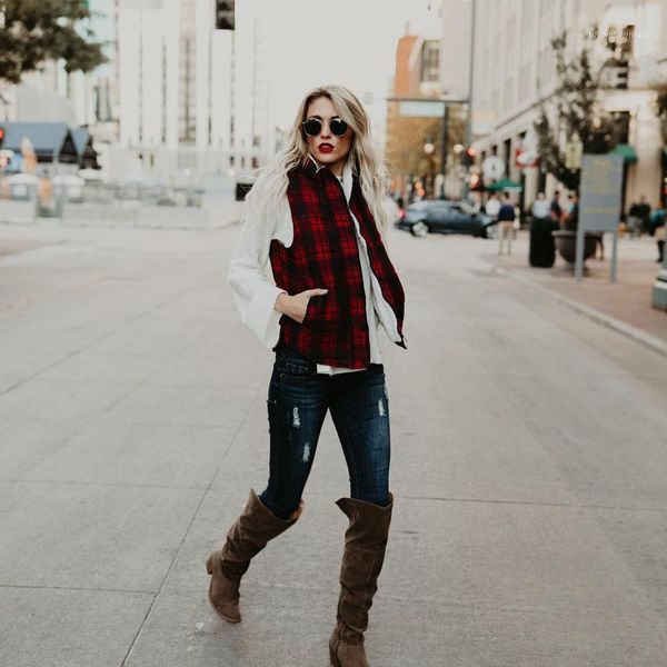 

women's vests women's cotton vest european and american winter sale casual plaid printed collar short sleeveless jacket1, Black;white