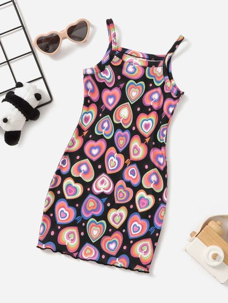 

baby girl lettuce hem heart print cami dress she, Red;yellow