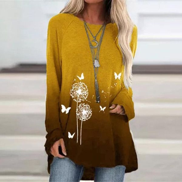 

women sweatshirts fashion round neck casual pullover dandelion print spring autumn warm long sleeve sweatshirt women long, Black