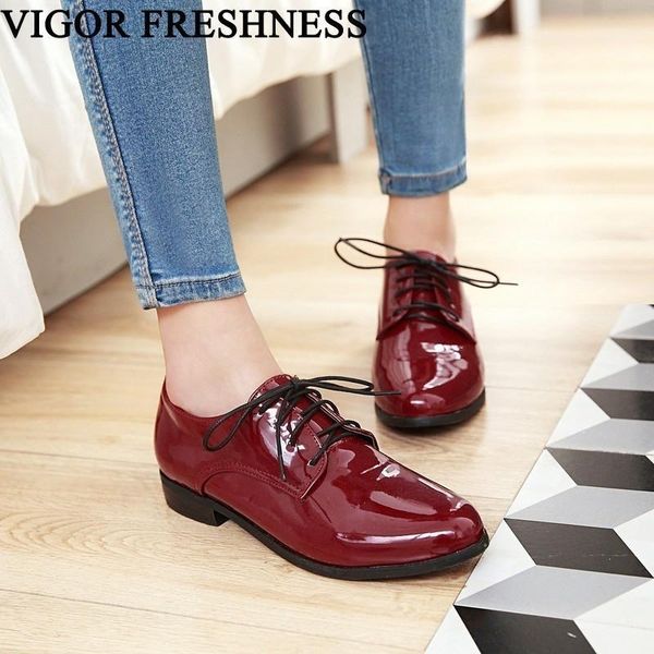 

dress shoes vigor freshness woman spring patent leather pumps women autumn 48 49 sizes casual ladies low heels my1651, Black
